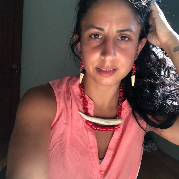 Red Coral Deer Antler Statement Necklace - Picture 8 of 14